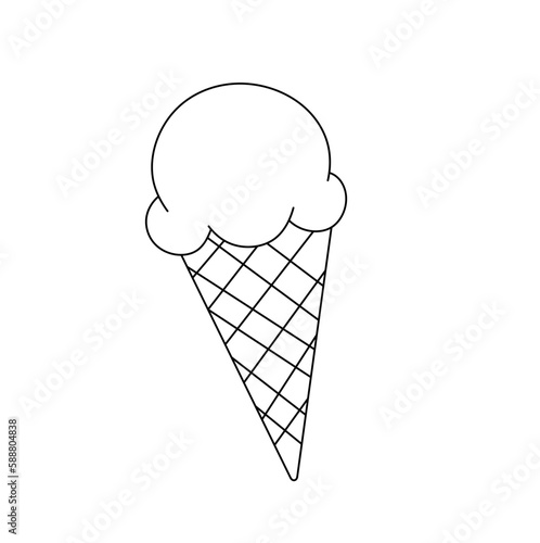 Vector isolated one single simplest ice cream in waffle cone colorless black and white contour line easy drawing