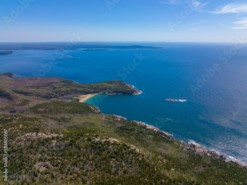 Acadia National Park aerial view including Frenchman Bay on Mt Desert Island, Maine ME, USA.   © Wangkun Jia