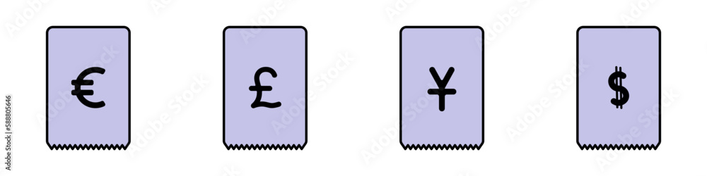 Shop receipt templates with currency vector. Shop check vector. Shop receipt templates with currency vector. Shop check vector.