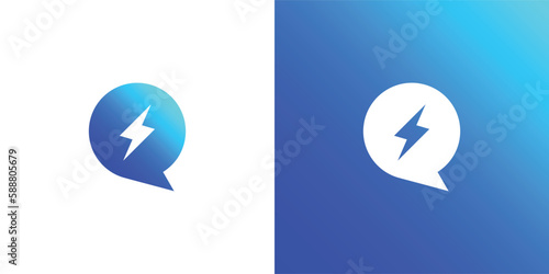 Instant chat or chat bubble and thunder icon logo design template