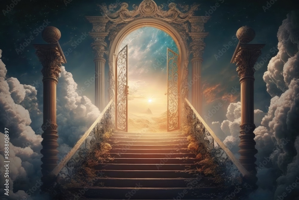 Stairway to heaven in glory, gates of Paradise. Generative AI. Stock ...