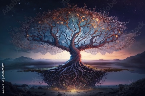 Beautiful magic tree, the beginnings of life. Generative AI.
