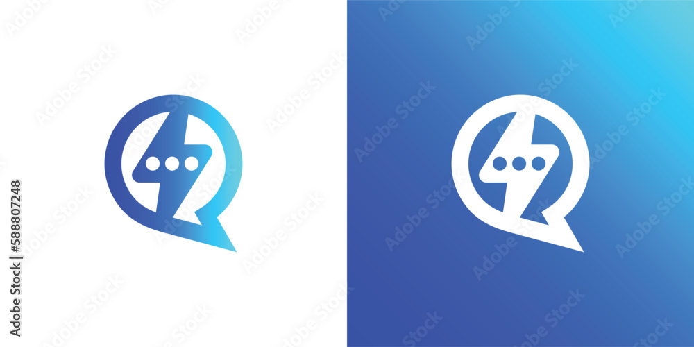 Instant chat or chat bubble and thunder icon logo design template Instant chat or chat bubble and thunder icon logo design template