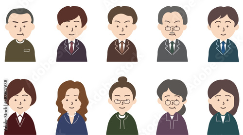 スーツを着た男性と女性人物のアイコンセット_笑顔