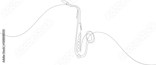 Continuous line drawing of saxophone jazz music instrument. Minimalist style vector illustration.