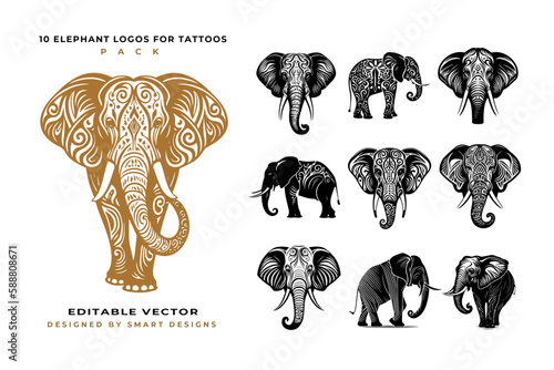 Elephant Logos for Tattoos Pack x10