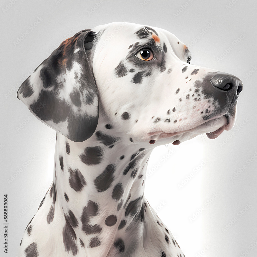 portrait of a Dalmatiener in front of a white background. AI generated Art