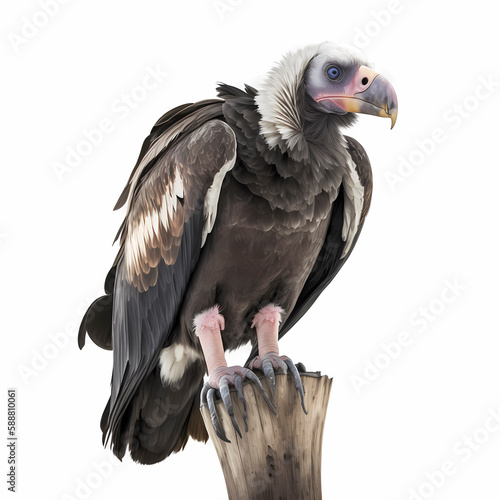 portrait of an white headed vulture who sits on a pole   white backround  AI generated Art