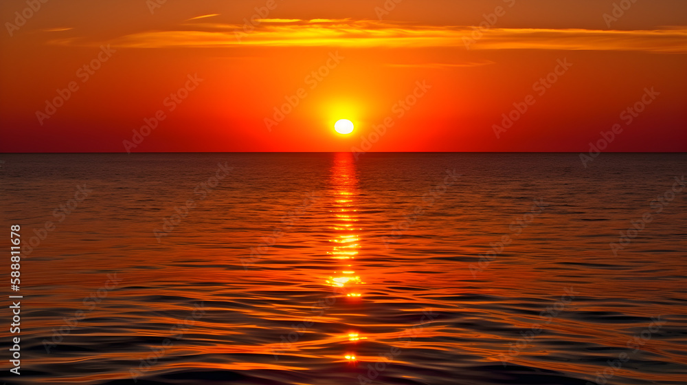 Orange sunset reflecting in the water, sunset over ocean,  Generative AI Generative AI