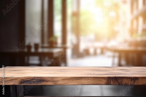 Restaurant Ambience. An Empty Table with a Blurred Background to Highlight Your Product © Thares2020