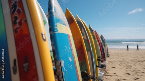 Board Meeting: A Rack of Colorful Surfboards, AI-Generated 