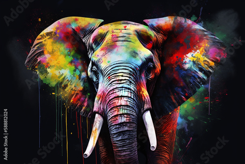 Conceito de pintura elefante abstrata. retrato de arte colorida
