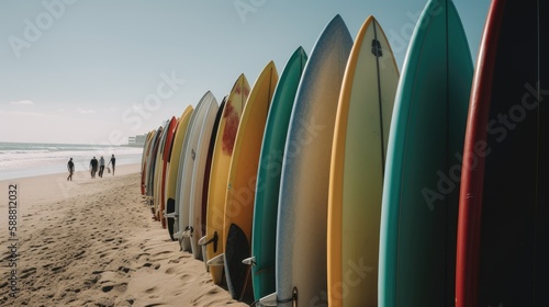 Waves of Color: Surfboards in the Ocean, AI-Generated 