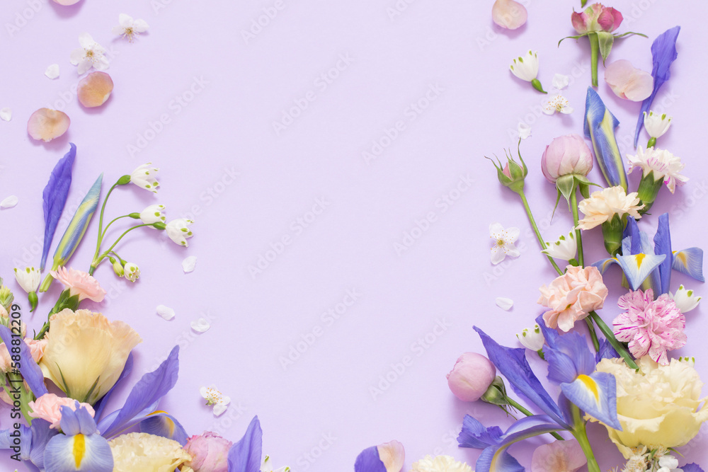 beautiful spring flowers on paper background