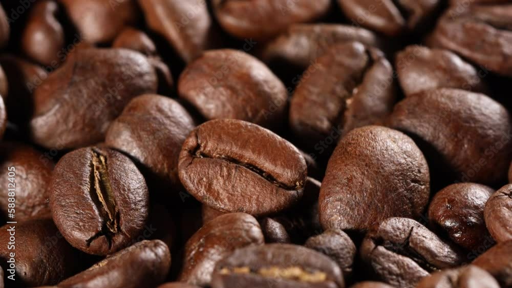 Coffee beans slow traveling macro Coffee beans slow traveling macro