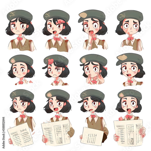 Worried girl with a beret and a sketchbook - Multiple Expressions Same Characters 3