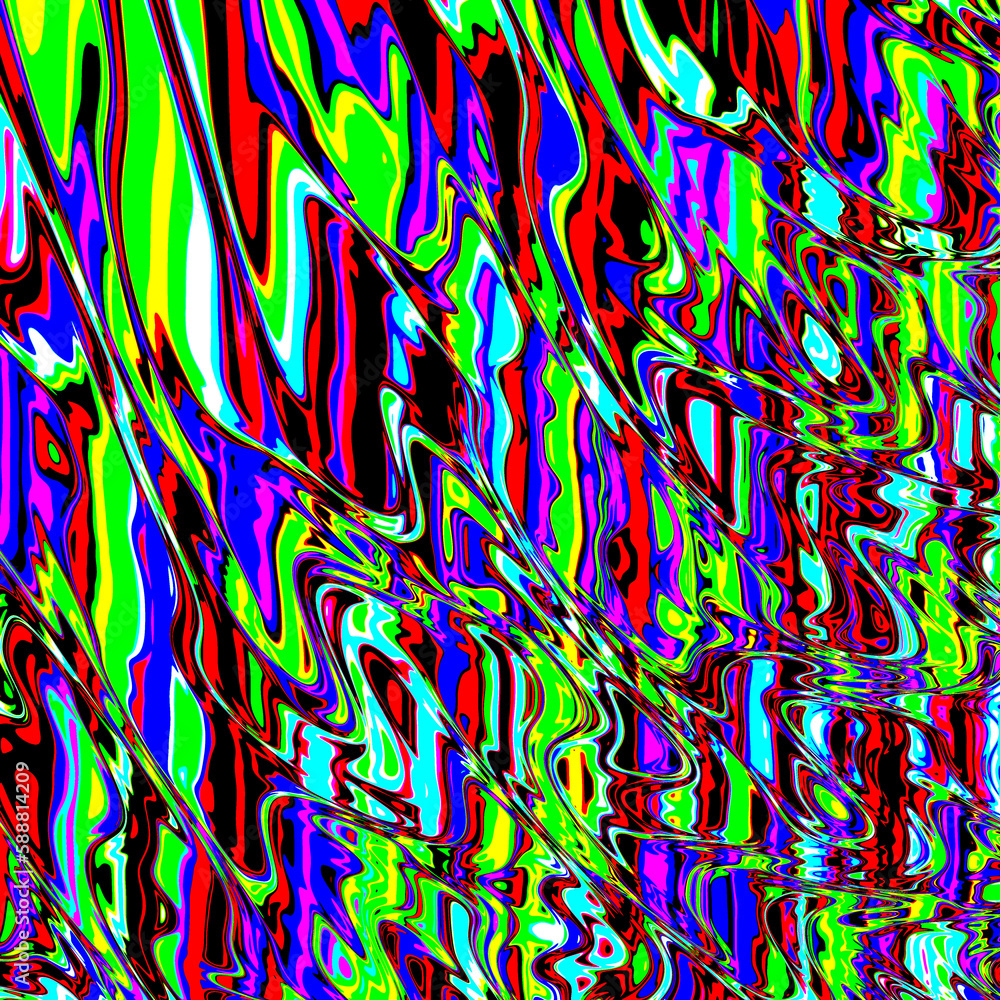 Marbled glitch abstract psychedelic texture, Trippy strip acid pattern. Neon color wavy background Marbled glitch abstract psychedelic texture, Trippy strip acid pattern. Neon color wavy background