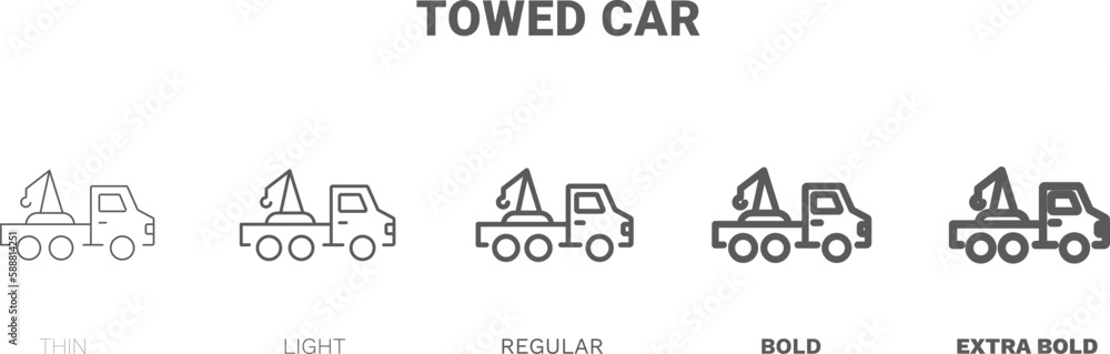 towed car icon. Thin, regular, bold and more towed car icon from Insurance and Coverage collection. Editable towed car symbol can be used web and mobile