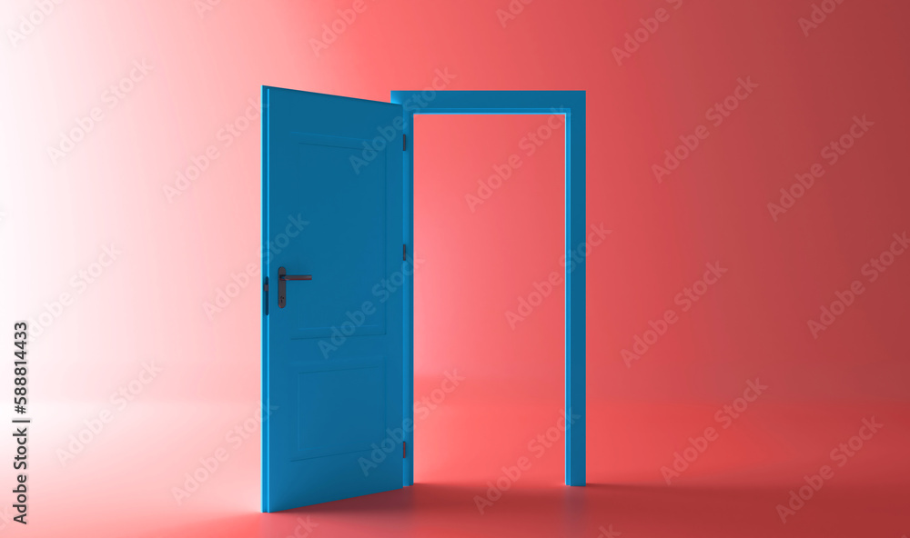Creative minimal style design. three open doors on pastel pink background. Creative minimal style design. three open doors on pastel pink background.