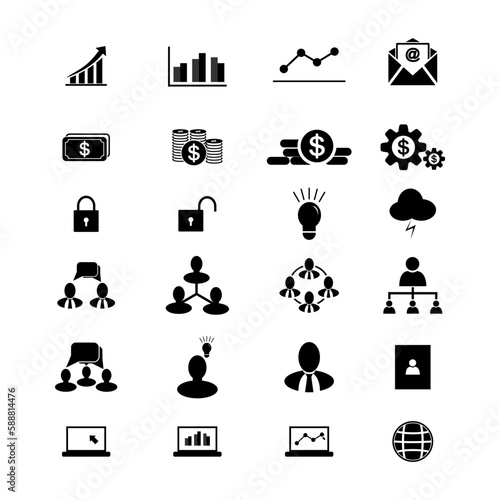 Business and finance web icon set - black color icon collection, vector