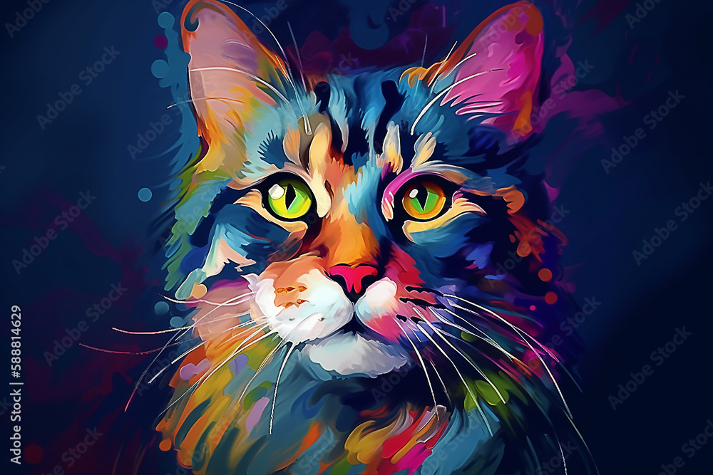 Conceito de pintura abstrata. retrato de arte colorida gato 