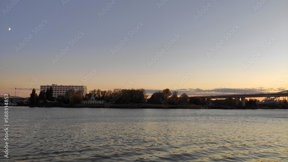 Rostov-on-Don, Russia - 01.11.2022: The main embankment of the city whith river and bridge