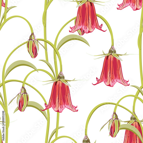 Red bell flower seamless pattern.