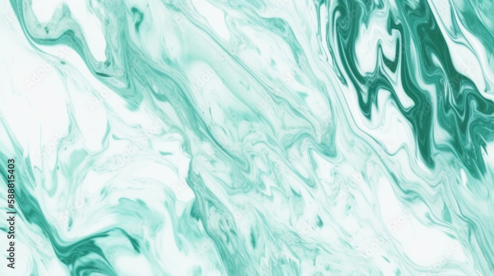 Marbled green abstract background. Liquid marble pattern. Generative AI.