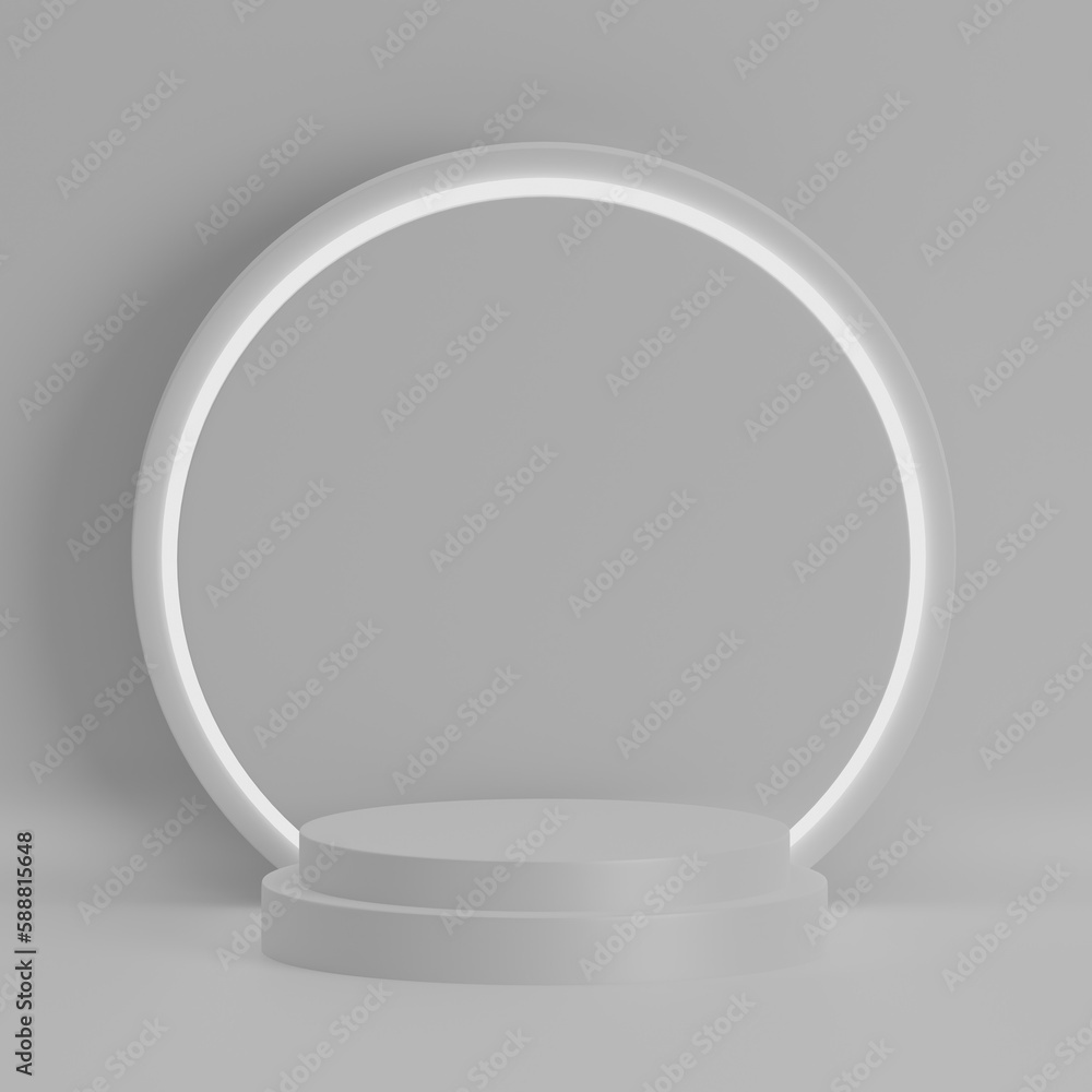 3d render minimal white round podium with light glow circle for product display 3d render minimal white round podium with light glow circle for product display