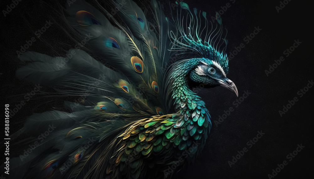 Fototapeta Peacock abstract wallpaper. Soft background with cute peafowl bird in Pastel colors generative ai