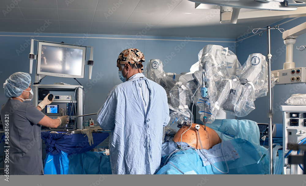 Surgical system with minimally invasive robot in a hospital. Robotic