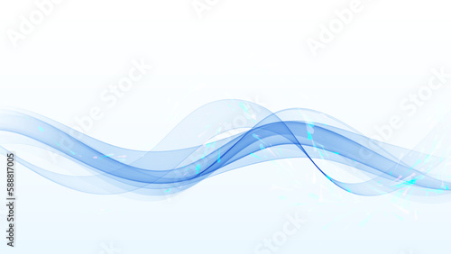 Abstract wavy blue flow of wavy transparent lines with splatter effect.