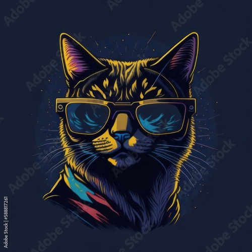 cool cat wearing sunglasses. Generative AI. © SayLi