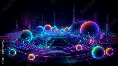 Multiverse in neon style. Generative AI