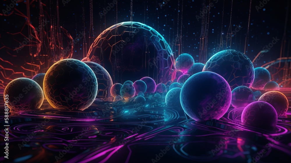 Fototapeta premium Multiverse in neon style. Generative AI