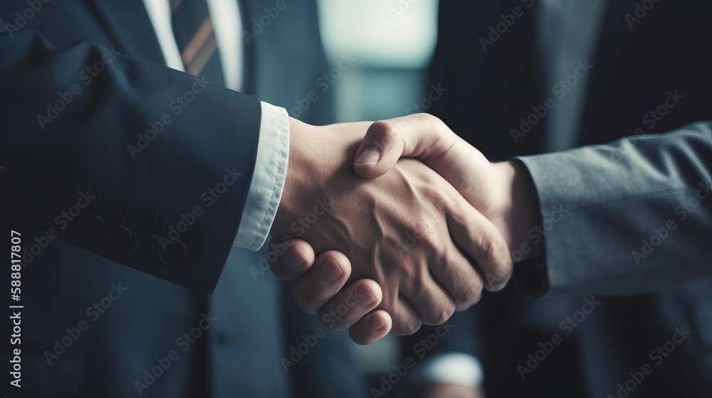 Closeup of business people shaking hands in the modern office. Generative AI Closeup of business people shaking hands in the modern office. Generative AI