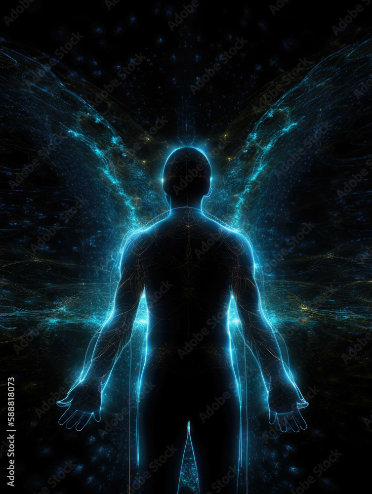 A person with a glowing energy field around them symbolizing the power of transhumanism.. AI generation. A person with a glowing energy field around them symbolizing the power of transhumanism.. AI generation.