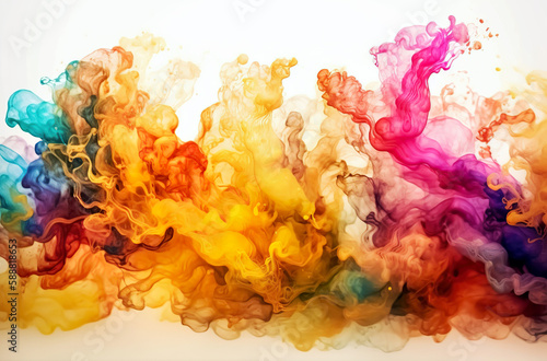Colorful rainbow color powder explosion isolated on white background.AI generated illustration.