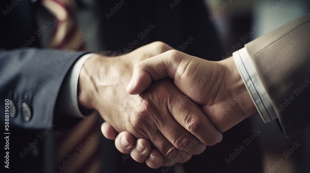 Closeup of business people shaking hands in the modern office. Generative AI Closeup of business people shaking hands in the modern office. Generative AI