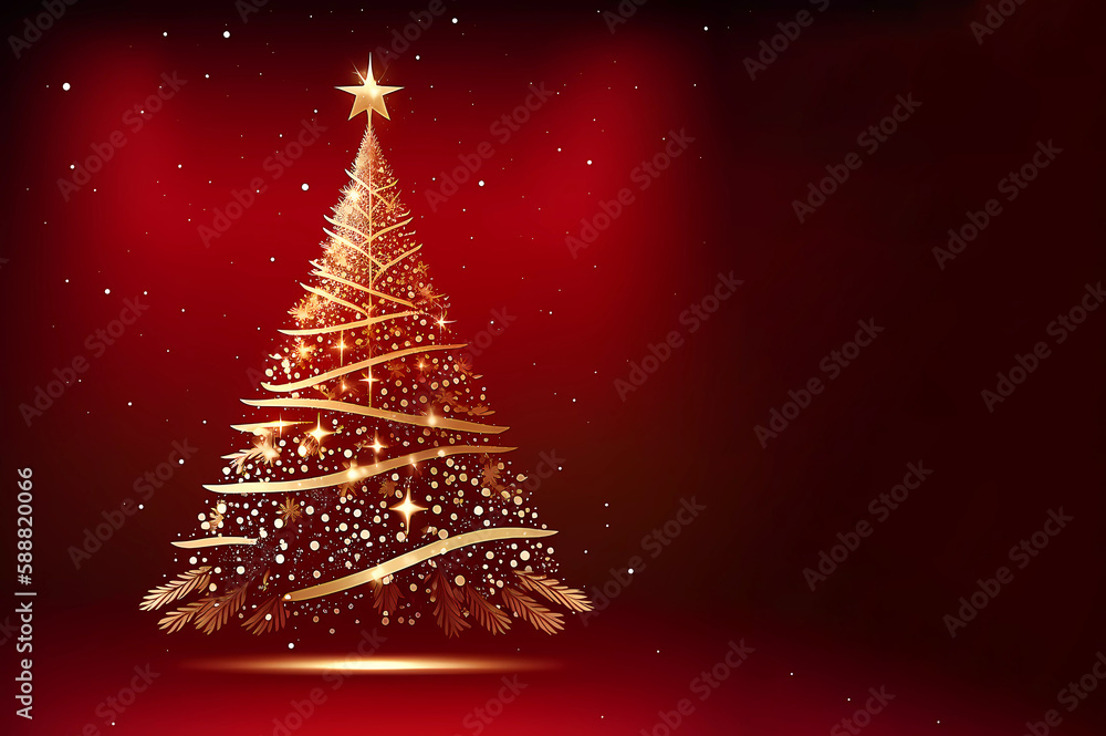 Golden Christmas tree. Abstract tree. Decor. Banner. Generative AI Golden Christmas tree. Abstract tree. Decor. Banner. Generative AI