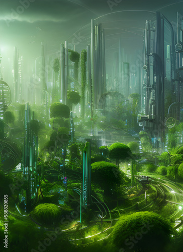 Green city in the future screne 05. Illustrations and Clip Art/AI generated.