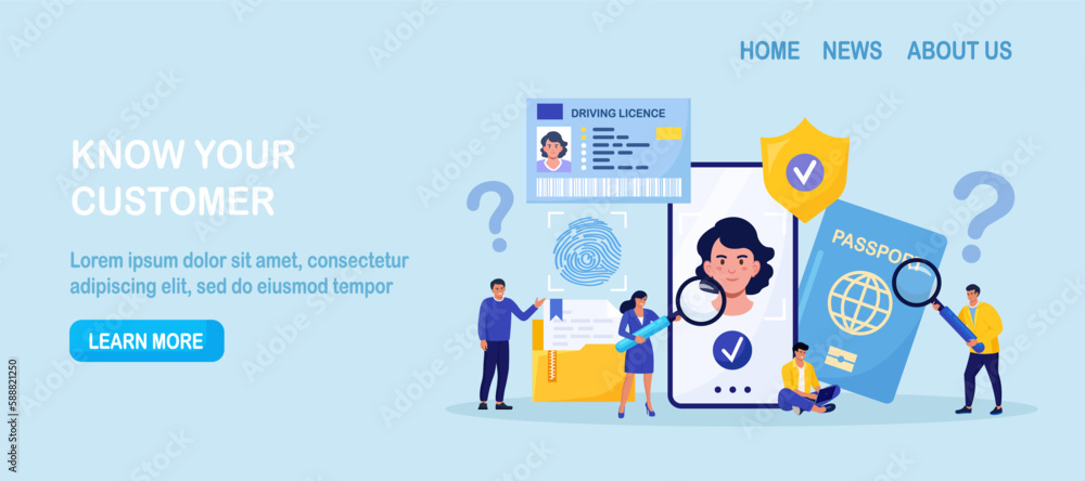 Fototapeta premium KYC or Know Your Customer. Verifying of Clients Identify and Assessing Suitability. Business Identification and Finance Safety. Cyber Crime. Marketing Team Doing Research, Analyzing Client Surveys