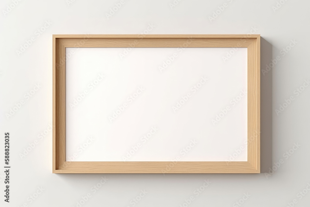 Blank picture frame mockup on white wall. Generative AI Blank picture frame mockup on white wall. Generative AI