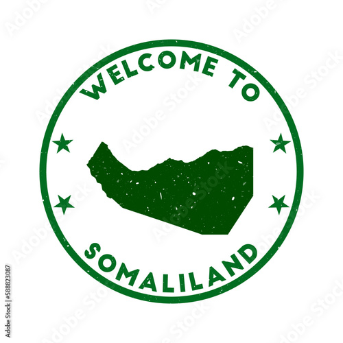 Welcome to Somaliland stamp. Grunge country round stamp with texture in Woodland Wonder color theme. Vintage style geometric Somaliland seal. Cool vector illustration. photo