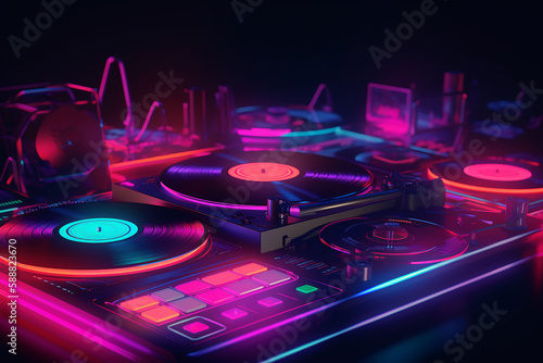 mesa de dj com luzes neon  photo