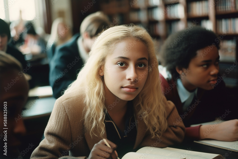Portrait of students during study and classes. Generative AI Portrait of students during study and classes. Generative AI