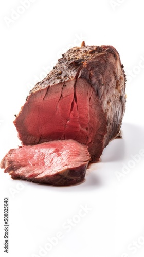 a piece of chateaubriand meat with a bite taken out of it, generative AI photo