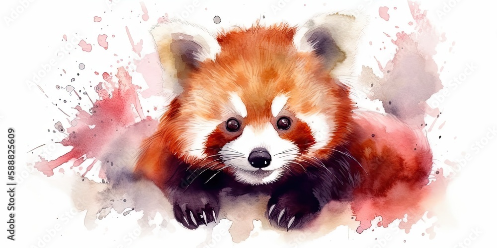 Whimsical watercolor playful baby red panda generative AI art Whimsical watercolor playful baby red panda generative AI art