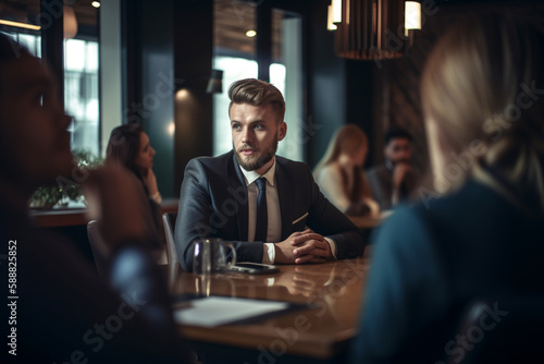 Portrait of a businessman in a cafe. generative AI