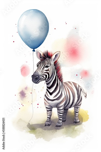 Whimsical watercolor playful baby zebra  generative AI art